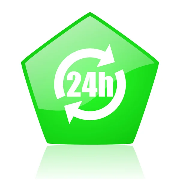 24h yeşil pentagon web parlak simgesi — Stok fotoğraf