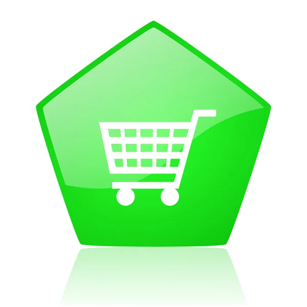 Carrello shopping green pentagono web glossy icon — Foto Stock