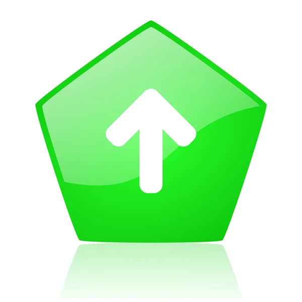 Zöld pentagon web fényes ikont felfelé — Stock Fotó
