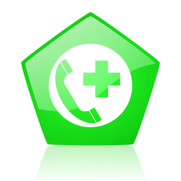 Acil çağrı yeşil pentagon web parlak simgesi — Stok fotoğraf