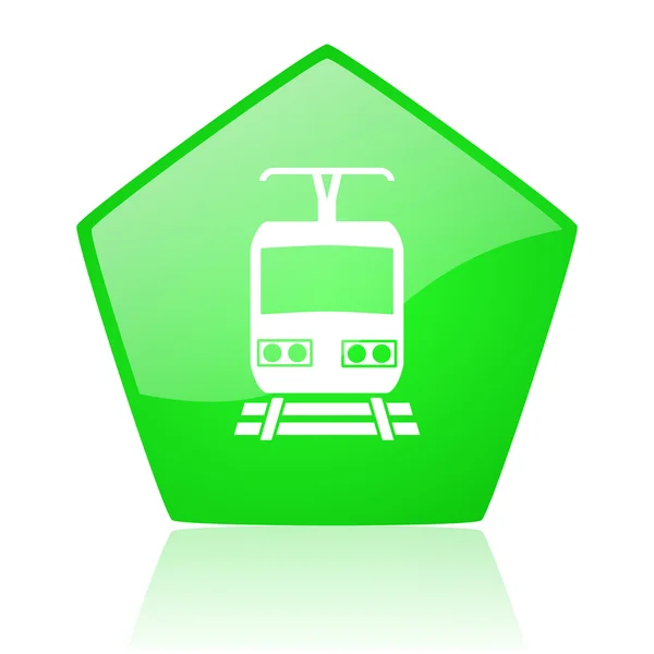 Train green pentagon web glossy icon — Stock Photo, Image