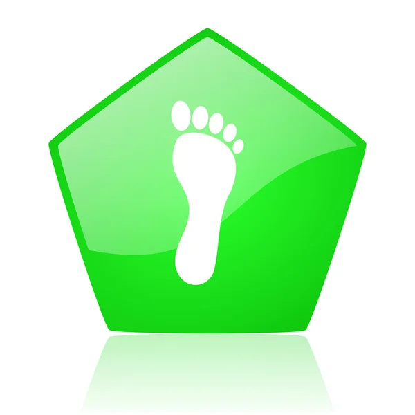 Lábnyom zöld pentagon web fényes ikon — Stock Fotó
