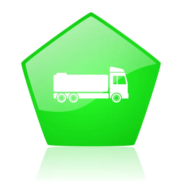 Camion verde pentagono web icona lucida — Foto Stock