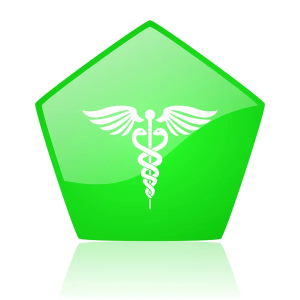 Caduceus gröna pentagon web blanka ikonen — Stockfoto