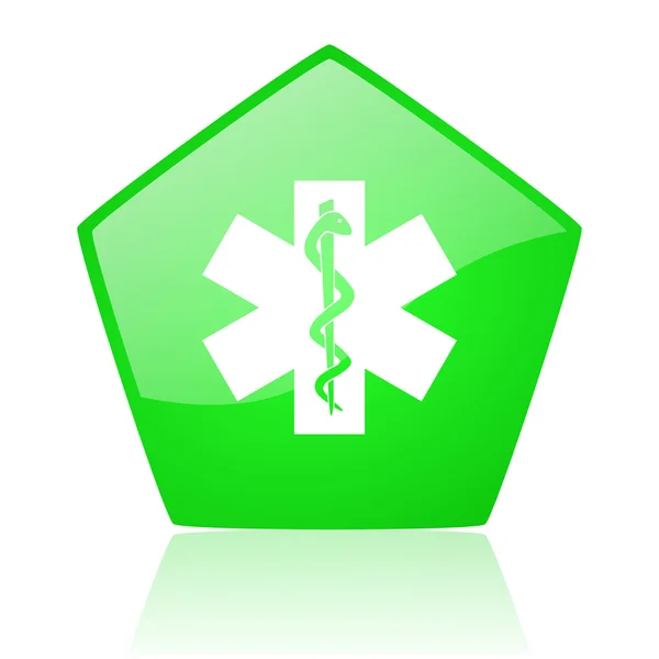 Caduceus green pentagon web glossy icon — Stock Photo, Image