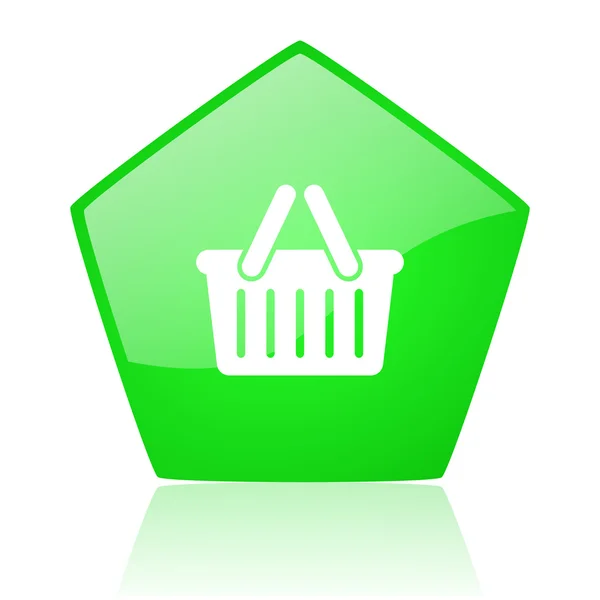 Carrello shopping green pentagono web glossy icon — Foto Stock