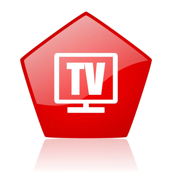 テレビ赤い光沢のあるアイコン — ストック写真