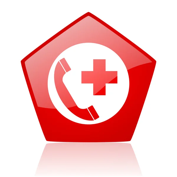 Chiamata di emergenza pentagono rosso web icona lucida — Foto Stock