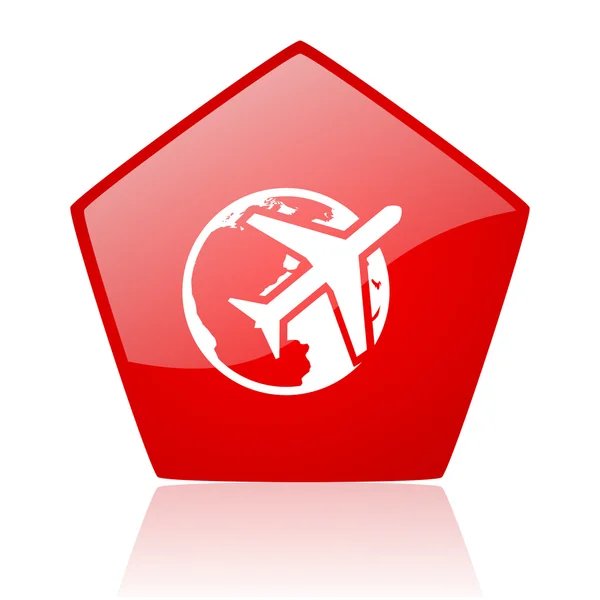 Podróży czerwony Pentagonu WWW błyszczący ikona — Zdjęcie stockowe
