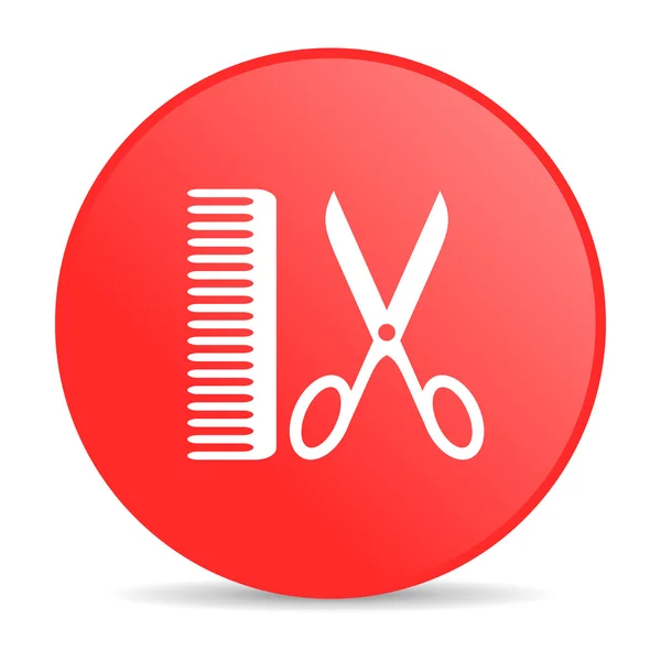 Barber red círculo web brillante icono — Foto de Stock
