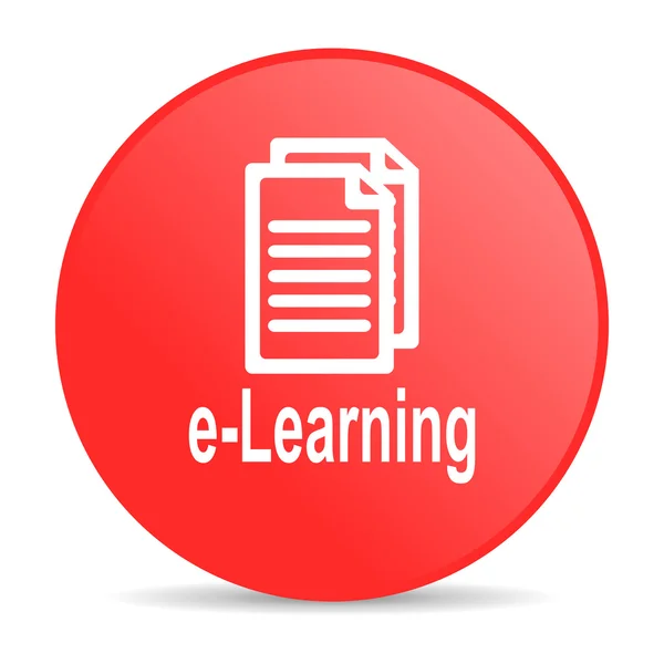 E-öğrenme kırmızı daire web parlak simgesi — Stok fotoğraf