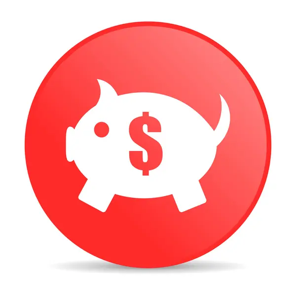 Piggy bank piros kör web fényes ikon — Stock Fotó