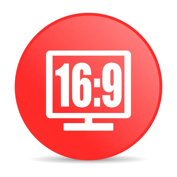 16 9 pantalla círculo rojo web icono brillante — Foto de Stock