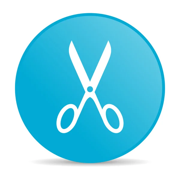 Nożyczki niebieskie koło WWW błyszczący ikona — Zdjęcie stockowe