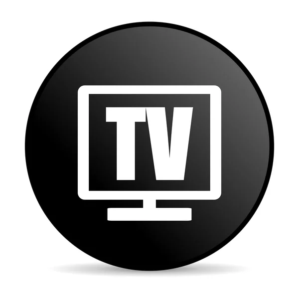 TV czarne koło WWW błyszczący ikona — Zdjęcie stockowe