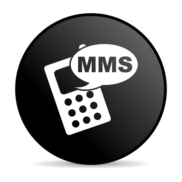 MMS černý lesklý ikona webové kruh — Stock fotografie