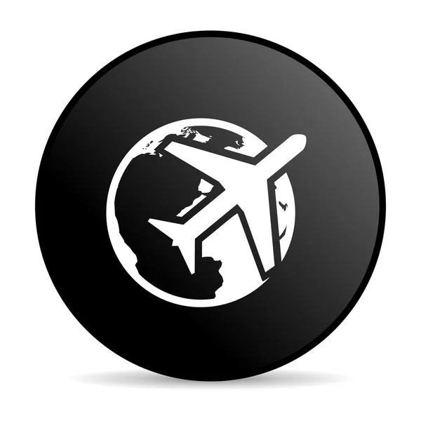 Cestování ikona lesklý černý kruh webové — Stock fotografie