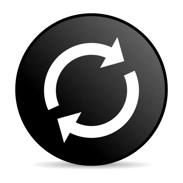 Znovu načíst ikona lesklý černý kruh webové — Stock fotografie