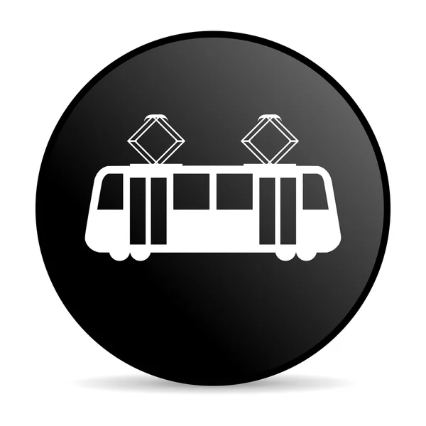 Lesklý ikona webové tramvaj černého kruhu — Stock fotografie