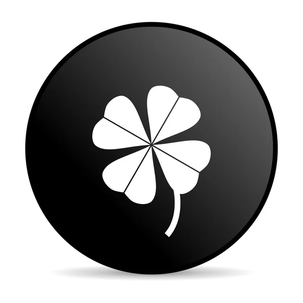 Vierblättriges Kleeblatt schwarzer Kreis Web-Hochglanz-Symbol — Stockfoto