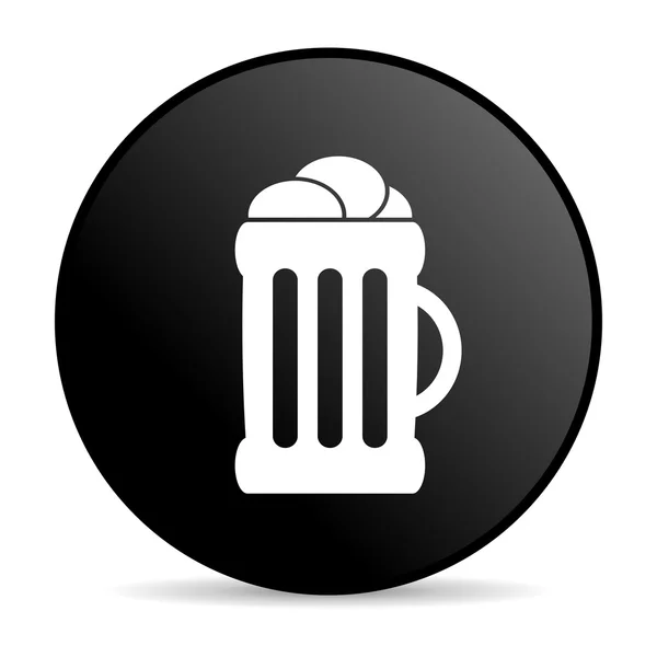 Γυαλιστερό εικονίδιο web μαύρο κύκλο μπύρα — Φωτογραφία Αρχείου