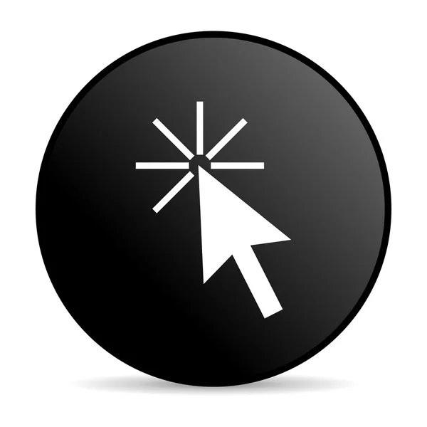 Klik hier zwarte cirkel web glanzende pictogram — Stockfoto