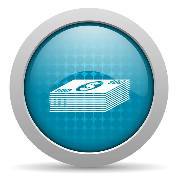 Dinheiro azul círculo web ícone brilhante — Fotografia de Stock