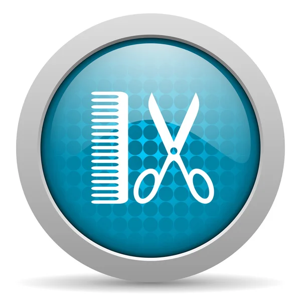 Fryzjer niebieskie koło WWW błyszczący ikona — Zdjęcie stockowe