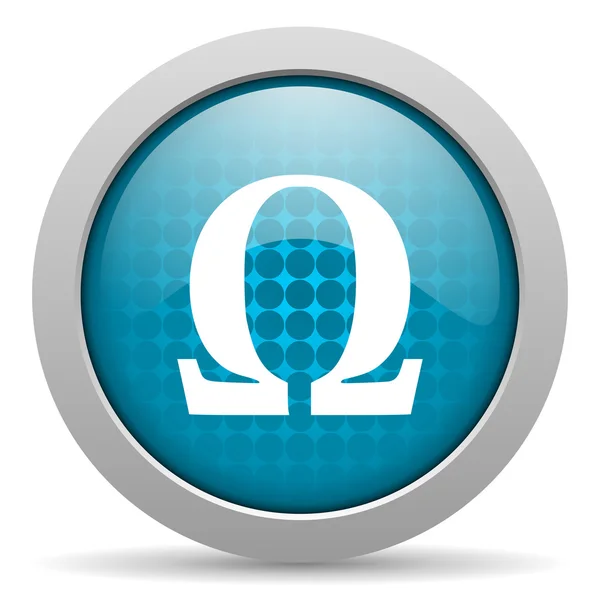 Omega-blauer Kreis Web-Hochglanz-Symbol — Stockfoto