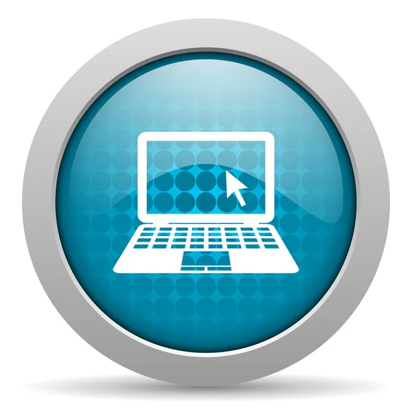 Laptop blauwe cirkel web glanzende pictogram — Stockfoto