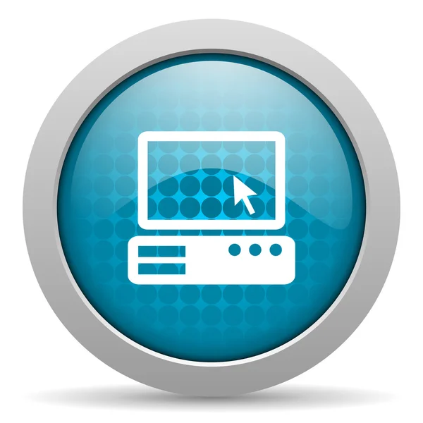PC niebieskie koło WWW błyszczący ikona — Zdjęcie stockowe