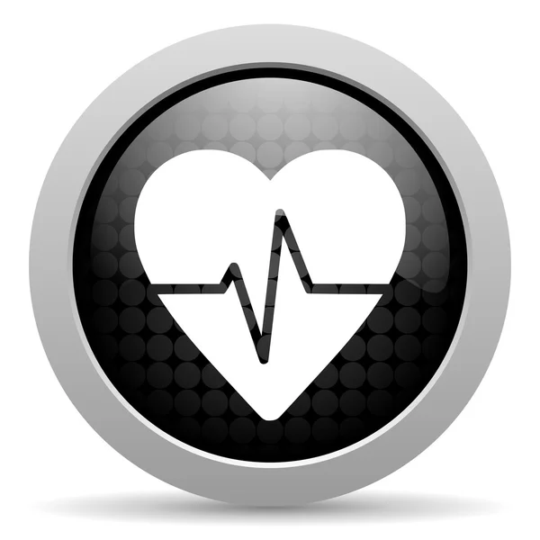 Cardiograma negro círculo web brillante icono — Foto de Stock