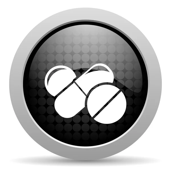 Pílulas círculo preto web ícone brilhante — Fotografia de Stock