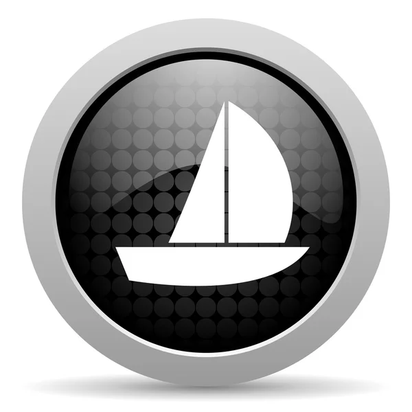 Lesklý ikona webové jachtě černého kruhu — Stock fotografie