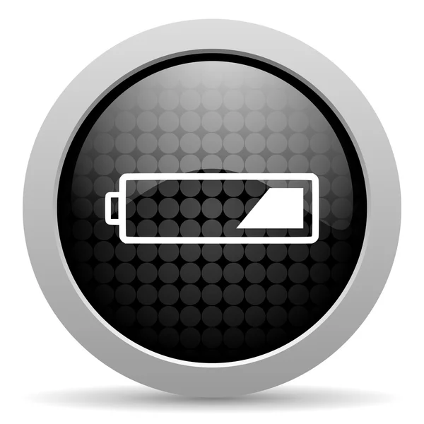 Bateria círculo preto web ícone brilhante — Fotografia de Stock