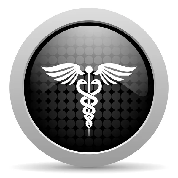 Caduceus círculo preto web ícone brilhante — Fotografia de Stock