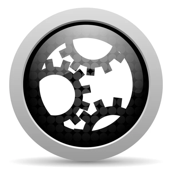 Gears black circle web glossy icon — Stock Photo, Image