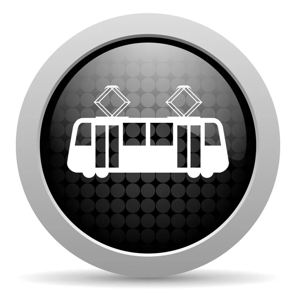 Tram cerchio nero web icona lucida — Foto Stock