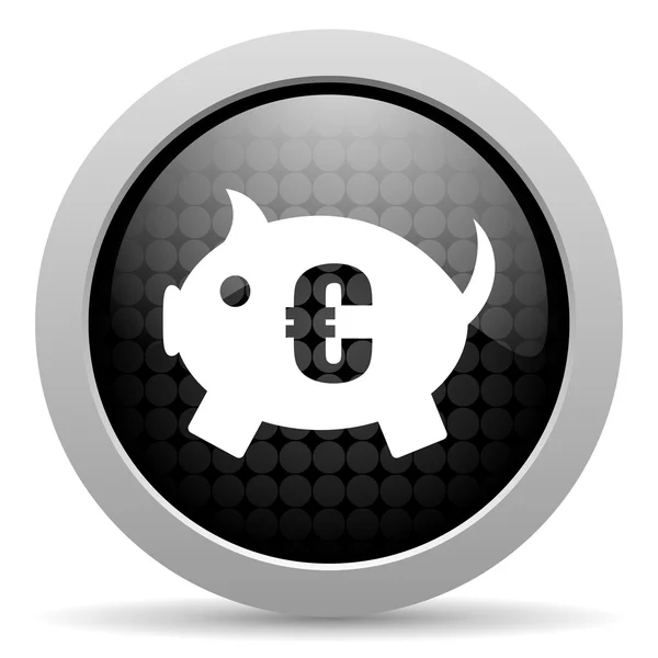 Porquinho banco preto círculo web brilhante ícone — Fotografia de Stock