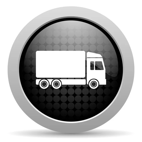 Delivery black circle web glossy icon — Stock Photo, Image