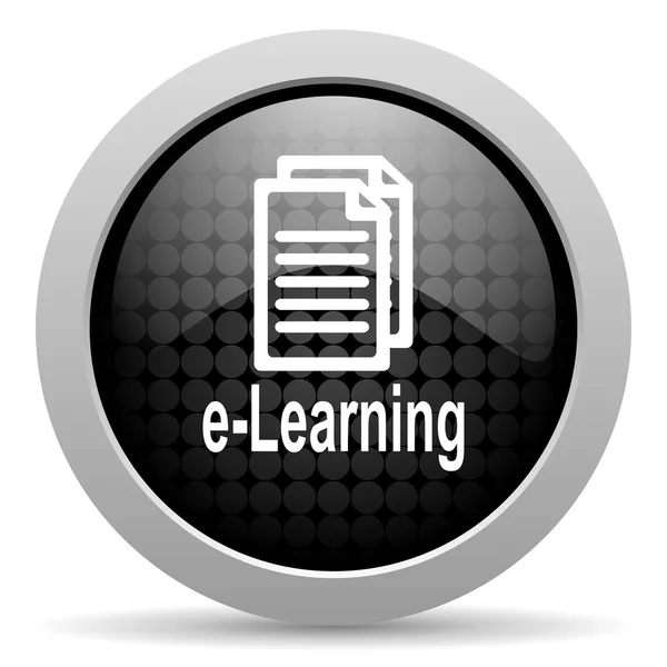 Az e-learning fekete kör web fényes ikon — Stock Fotó