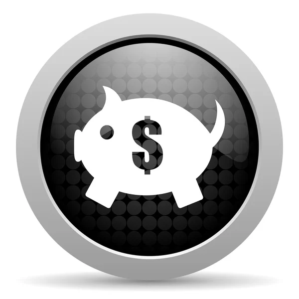 Piggy bank black circle web glossy icon — Stock Photo, Image