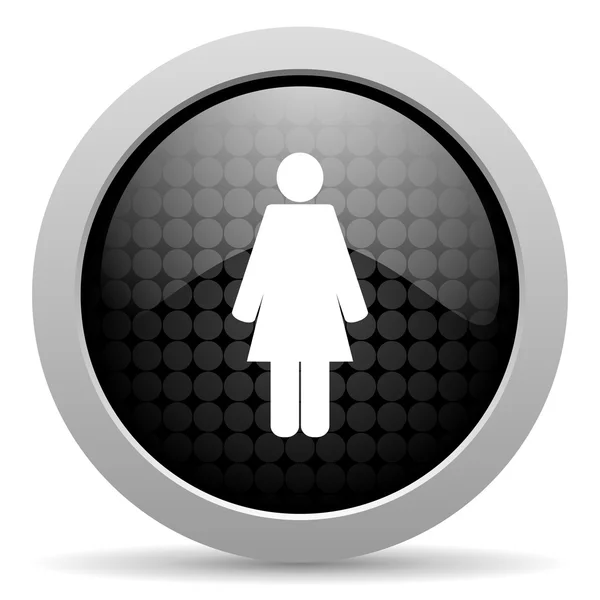 Vrouw zwarte cirkel web glanzende pictogram — Stockfoto