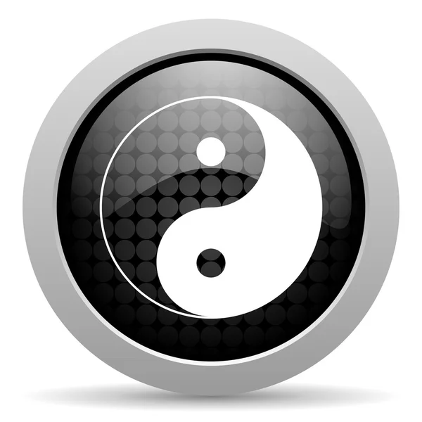 Ying yang czarne koło WWW błyszczący ikona — Zdjęcie stockowe