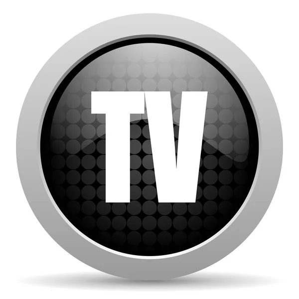 TV black circle web glossy icon — стоковое фото