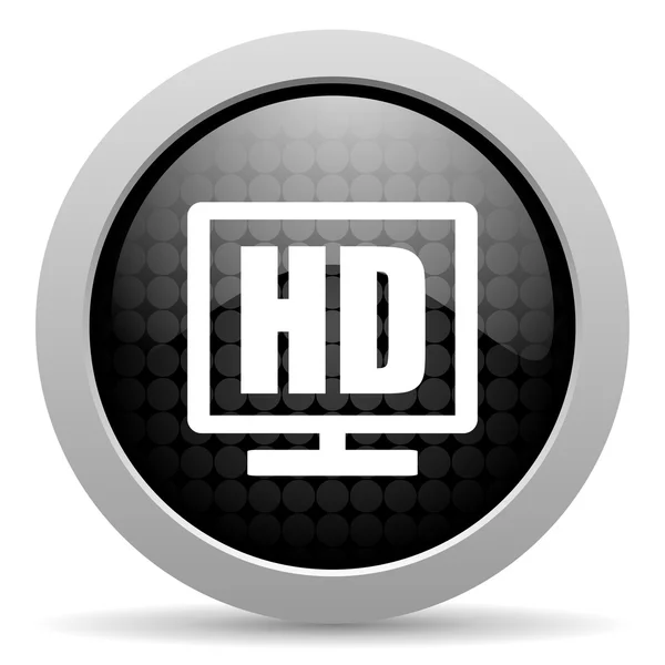 HD wyświetlanie czarne koło WWW błyszczący ikona — Zdjęcie stockowe