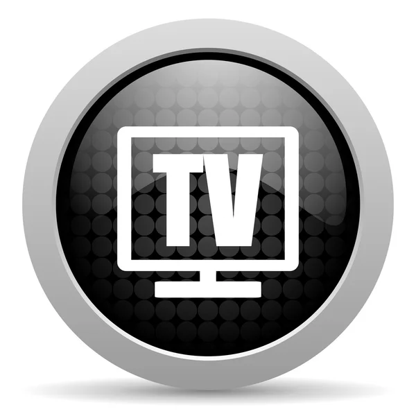 TV black circle web glossy icon — стоковое фото