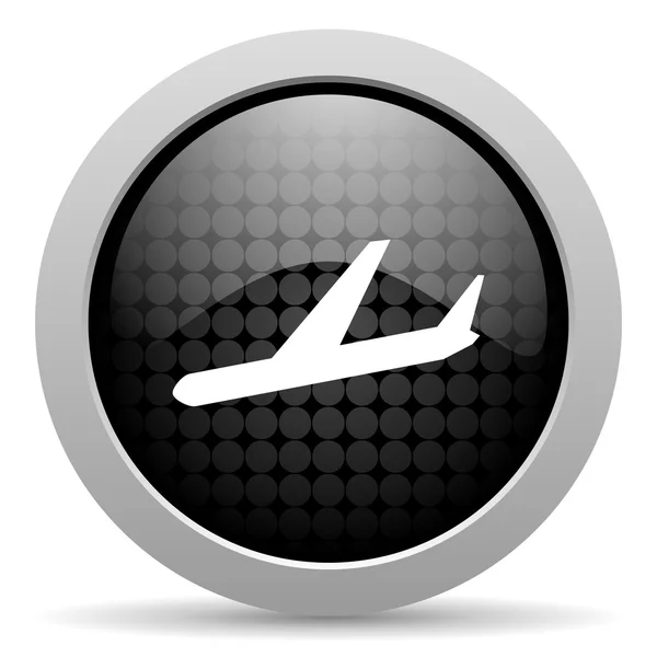 Літак чорне коло веб глянсова іконка — стокове фото