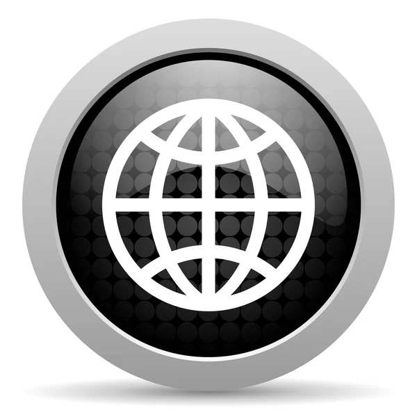 Ziemi czarne koło WWW błyszczący ikona — Zdjęcie stockowe