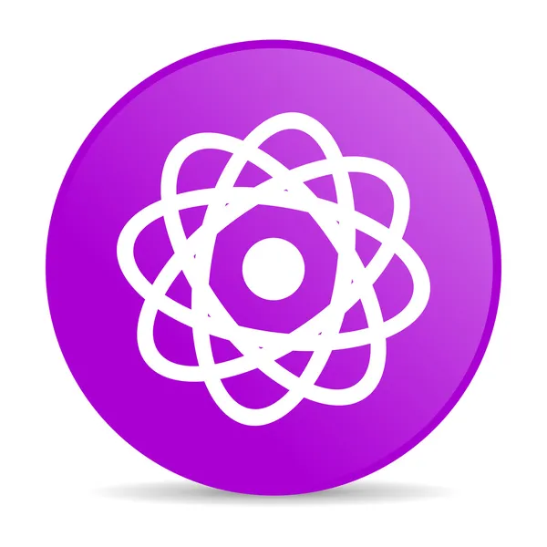 Átomo violeta círculo web ícone brilhante — Fotografia de Stock
